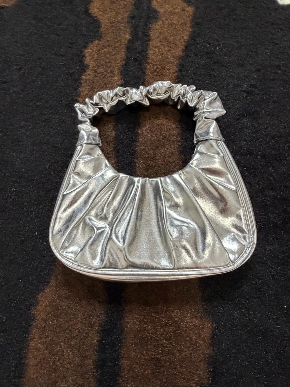 Metallic Silver Mini Ruched Handle Handbag Y2K Purse - Picture 6 of 8